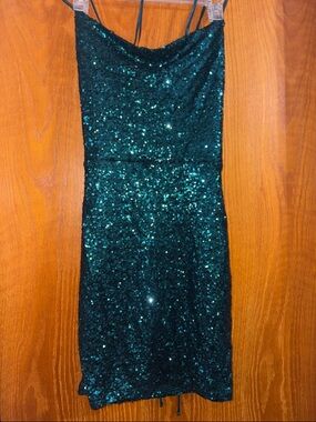 Windsor Teal Sequin Mini Dress with Slim Straps
